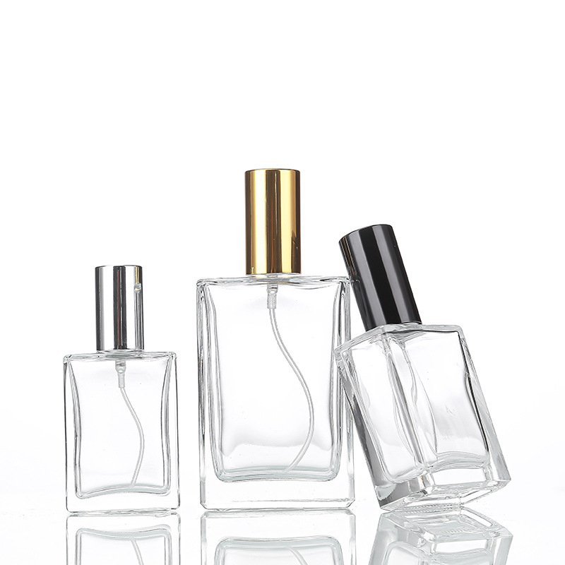 New empty perfume glass bottle square shape 30ml 50ml 100ml customizable portable parfum bottle design