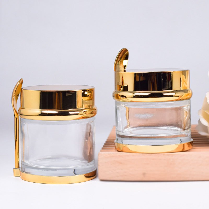 30g 50g 80g bottom scoop gel essence face cream jar cosmetics sub packaging balm glass bottle with spoon