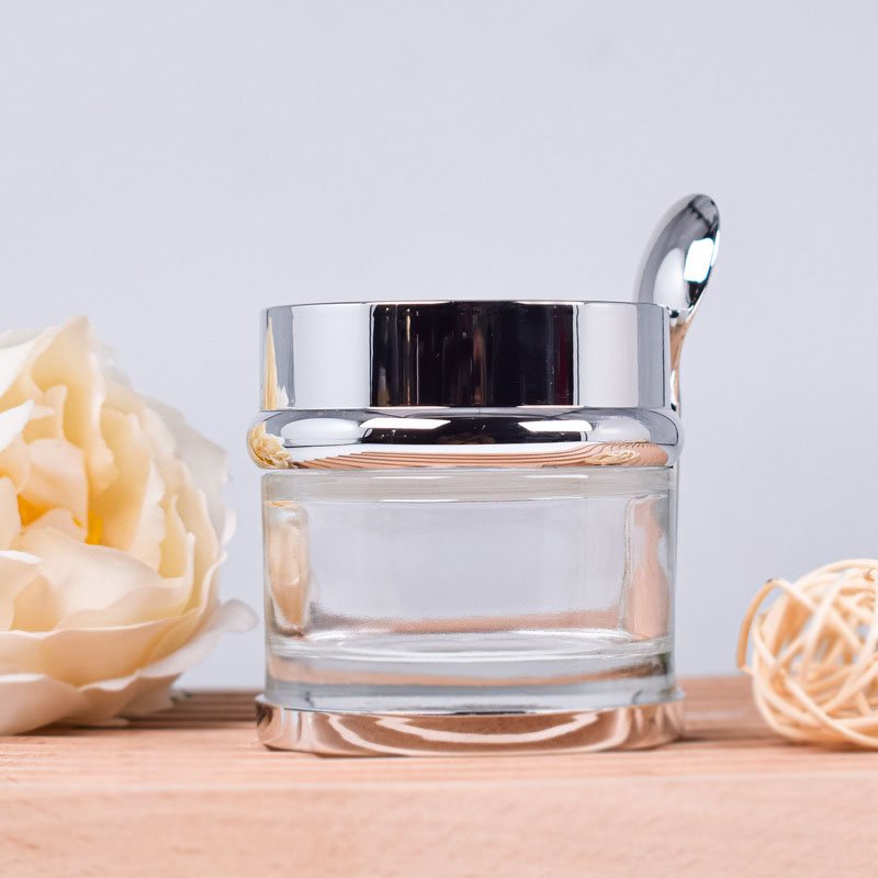 30g 50g 80g bottom scoop gel essence face cream jar cosmetics sub packaging balm glass bottle with spoon