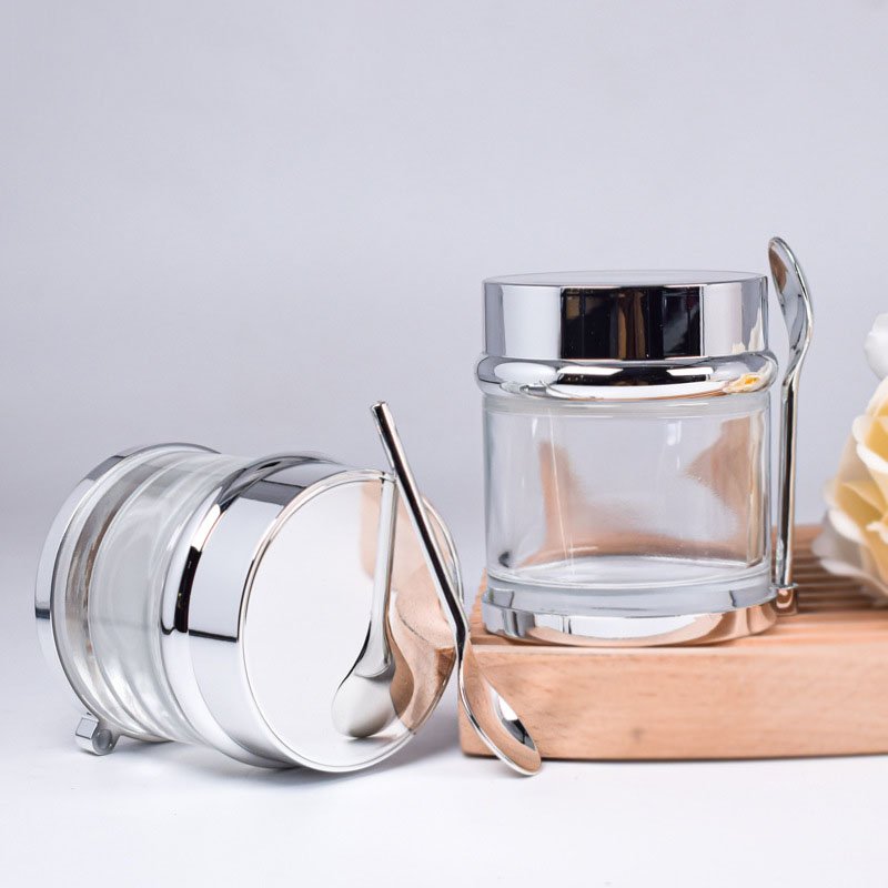 30g 50g 80g bottom scoop gel essence face cream jar cosmetics sub packaging balm glass bottle with spoon