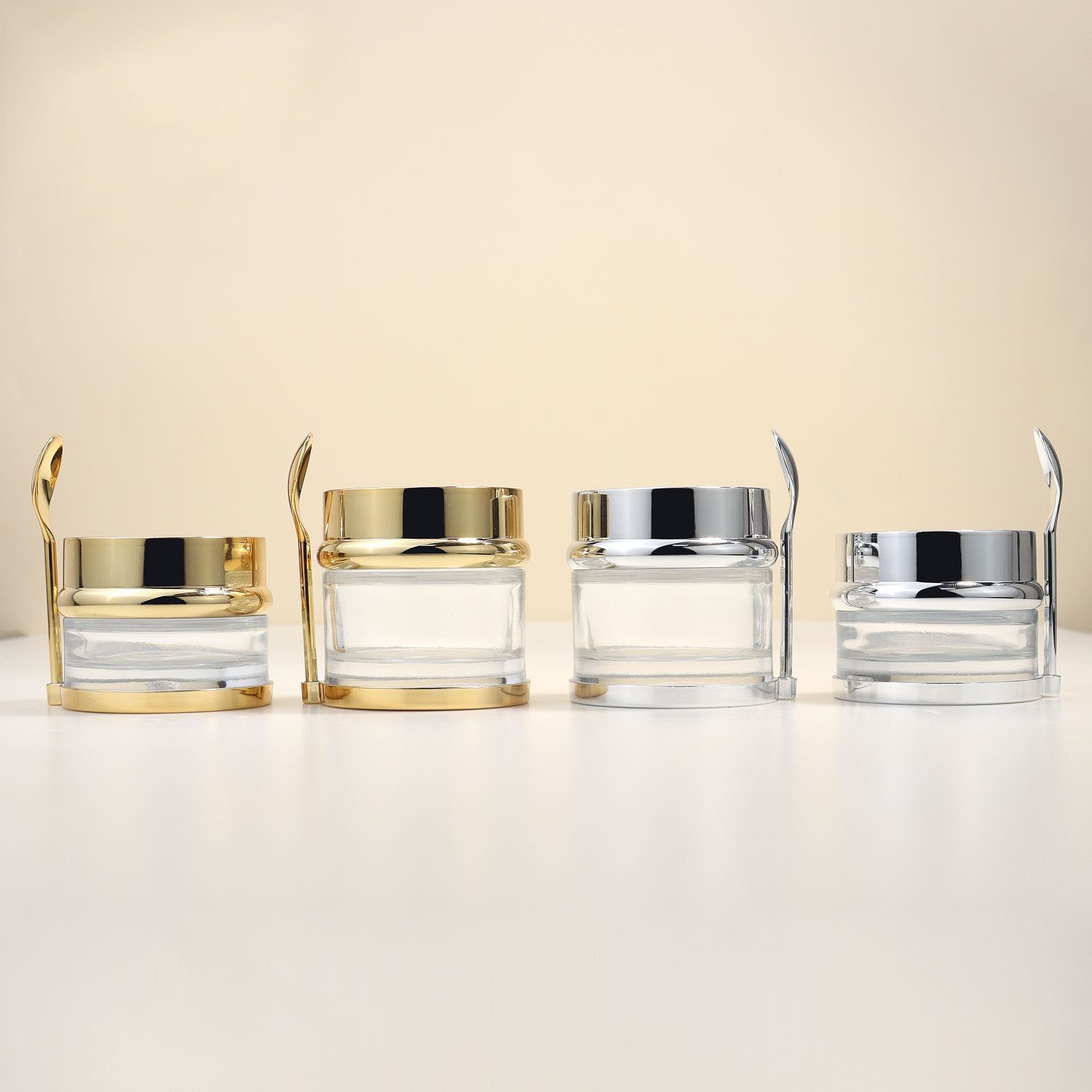 30g 50g 80g bottom scoop gel essence face cream jar cosmetics sub packaging balm glass bottle with spoon