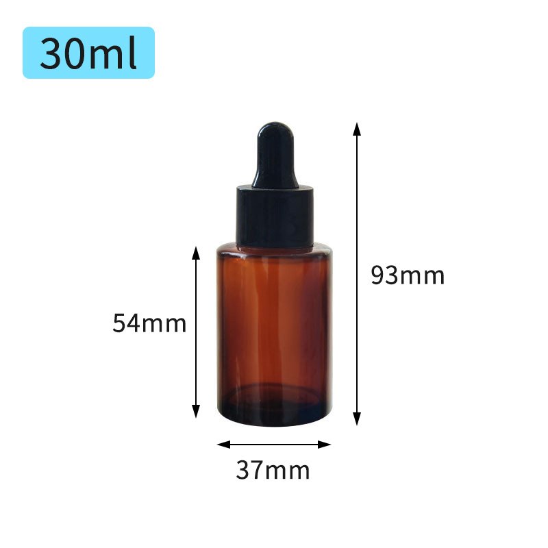 30ml 1oz essential oil serum flat shoulder frosted clear amber glass dropper bottle with pipette