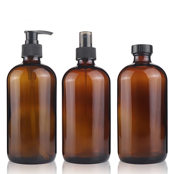 Wholesale Custom Boston Bottles with Stainless Steel Pump Lid Glass Liquor Soap Bottle