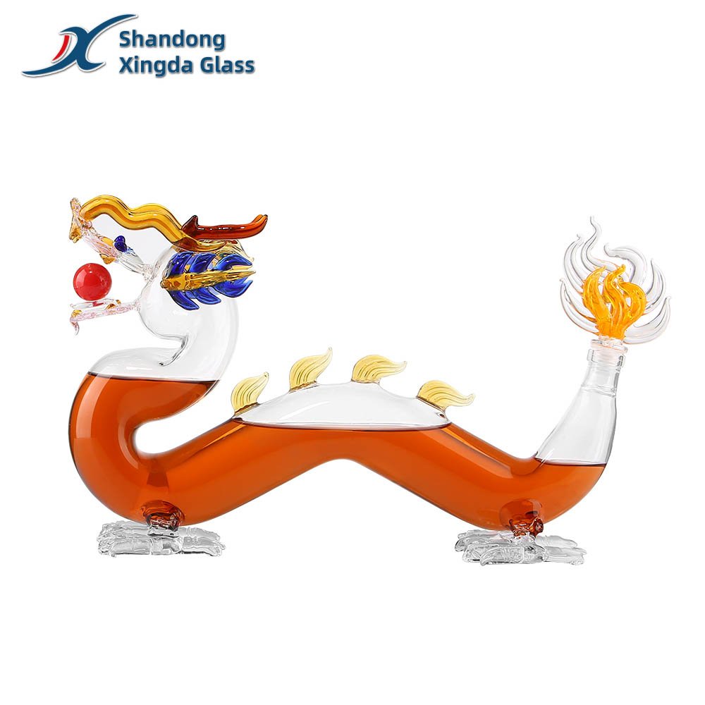Wholesale Handmade Blown Borosilicate Liquor Colorful Dragon Whiskey Decanter Clear Glass Bottle Decanter Manufacturer