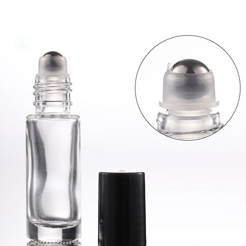 PERFUME Hot Sale Cheap Round Shape Empty 10ml Clear Glass Bottle Essence Oil Metal Ball Roll On Bottles With Caps