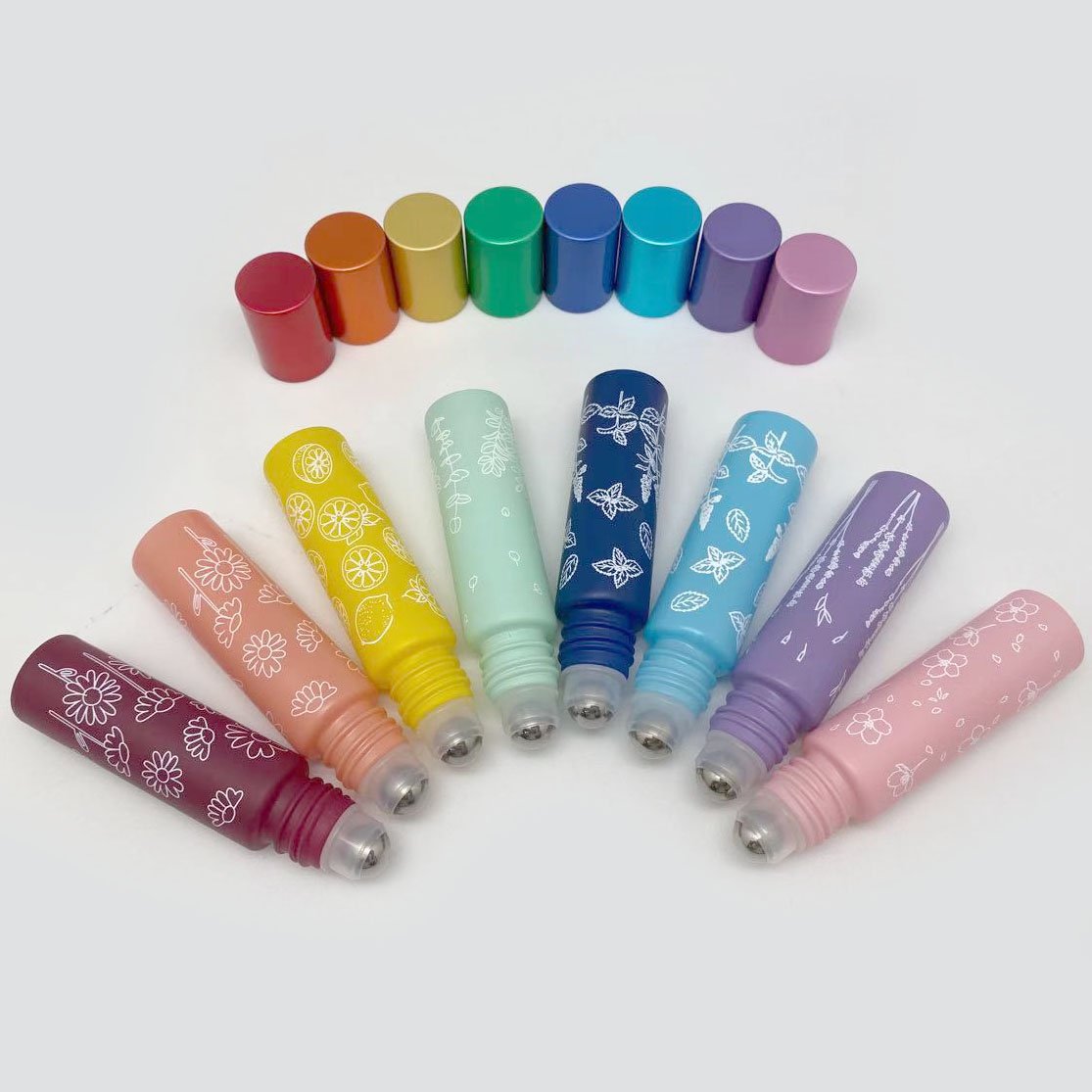 Frosted 10ml Essential Oils Roll On bottle Portable Perfume Spray Bottles For Travel Empty Glass Bottles with printing flowers