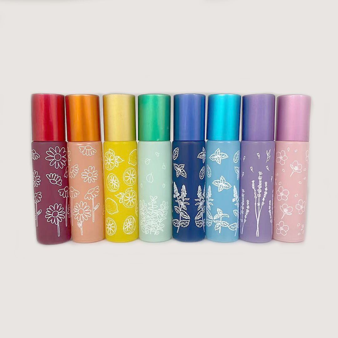 Frosted 10ml Essential Oils Roll On bottle Portable Perfume Spray Bottles For Travel Empty Glass Bottles with printing flowers