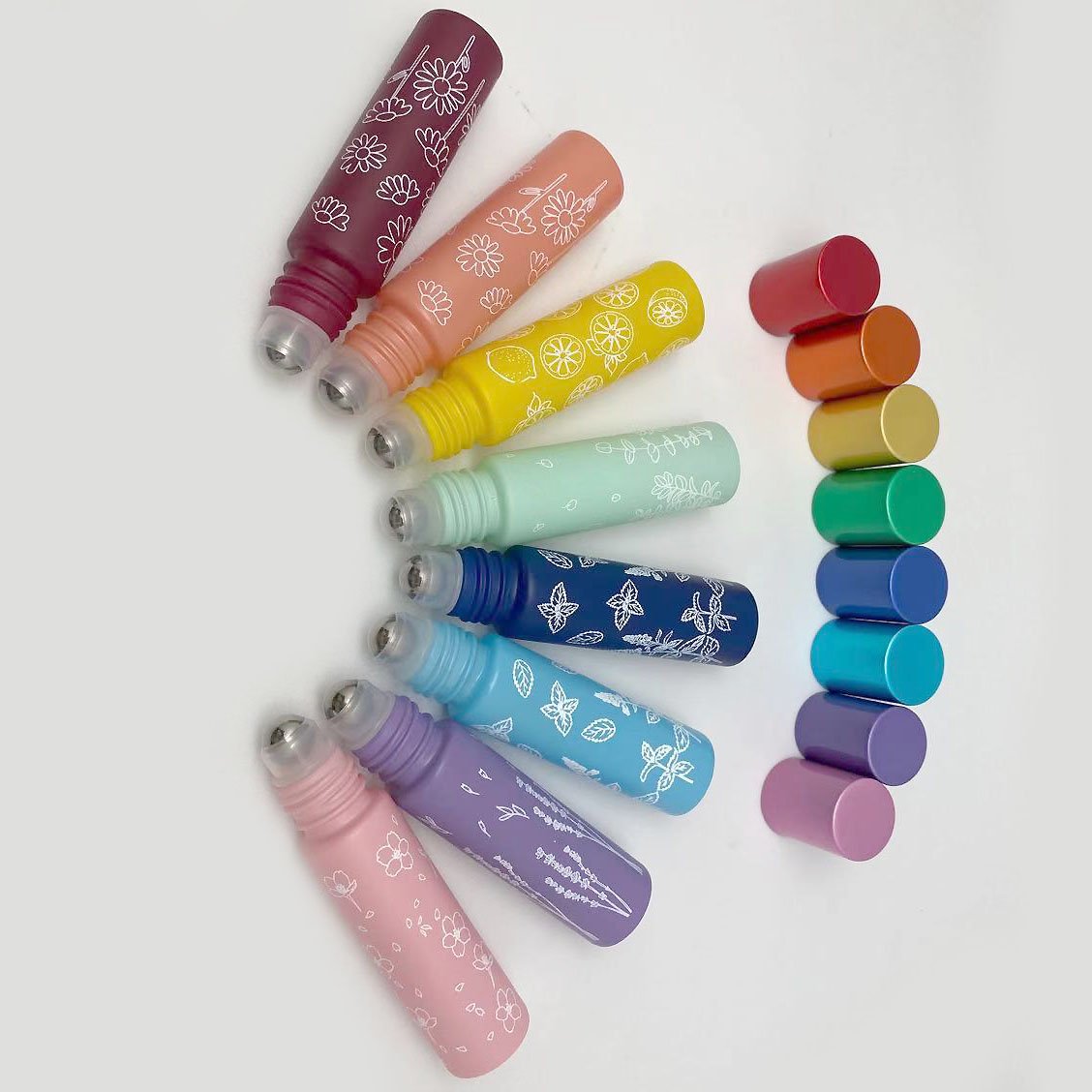 Frosted 10ml Essential Oils Roll On bottle Portable Perfume Spray Bottles For Travel Empty Glass Bottles with printing flowers
