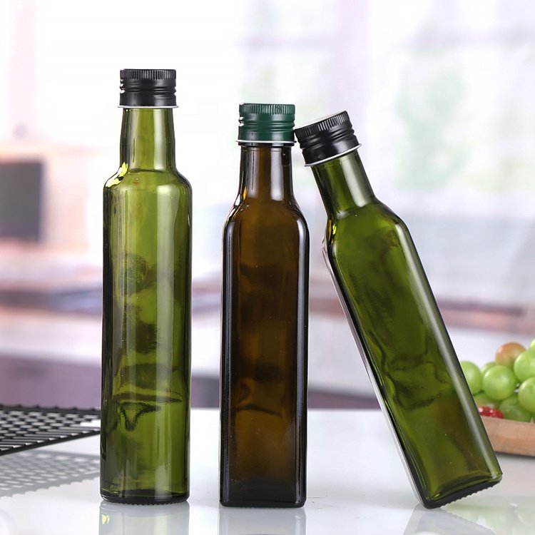 In stock customizable 100ml 125ml 250ml 375ml 500ml 750ml 1000ml square round dark green cooking olive oil glass bottle