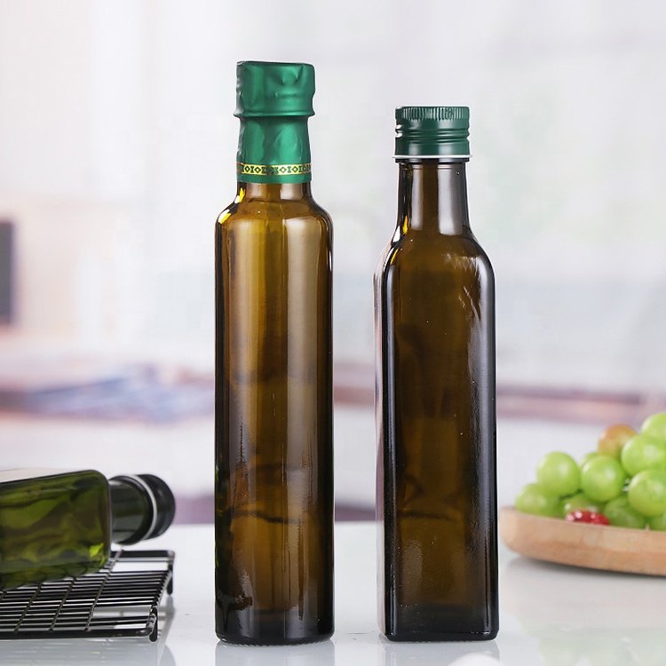 In stock customizable 100ml 125ml 250ml 375ml 500ml 750ml 1000ml square round dark green cooking olive oil glass bottle