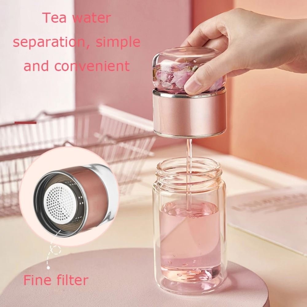 High Waterbottle Quality Double Glass Water Bottle with Case Tea Drink Bottle Infuser Tumbler Drinkware Eco-Friendly Cute Bottle