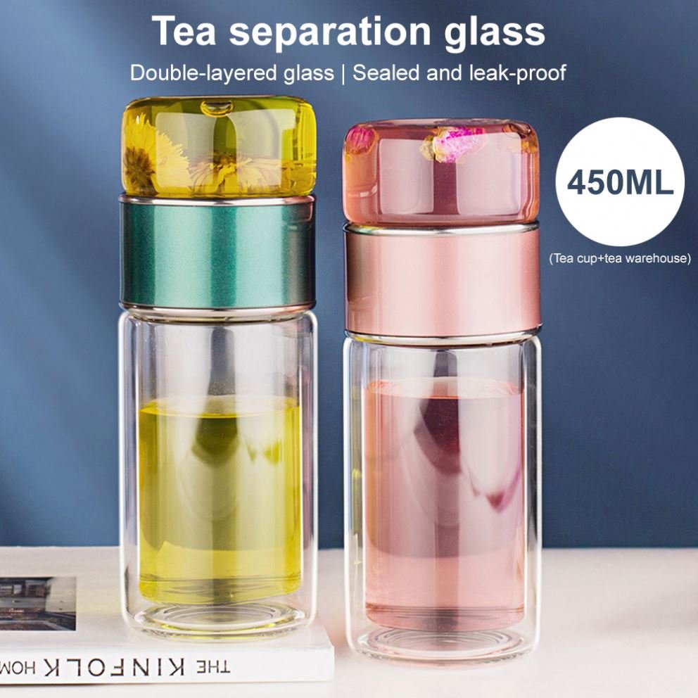 High Waterbottle Quality Double Glass Water Bottle with Case Tea Drink Bottle Infuser Tumbler Drinkware Eco-Friendly Cute Bottle