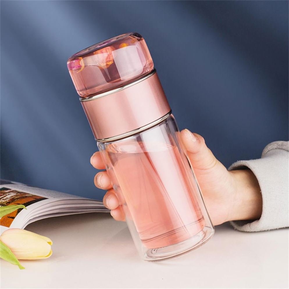 High Waterbottle Quality Double Glass Water Bottle with Case Tea Drink Bottle Infuser Tumbler Drinkware Eco-Friendly Cute Bottle