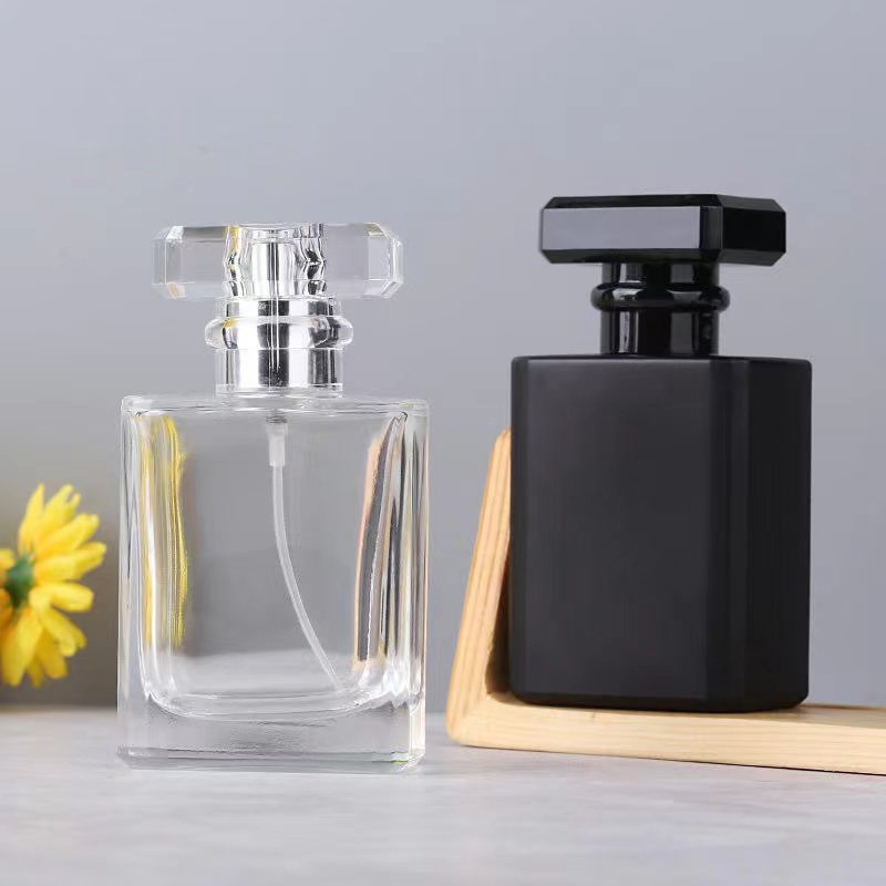 30ml 50ml square empty transparent clear matt black glass perfume bottle with gold silver spray
