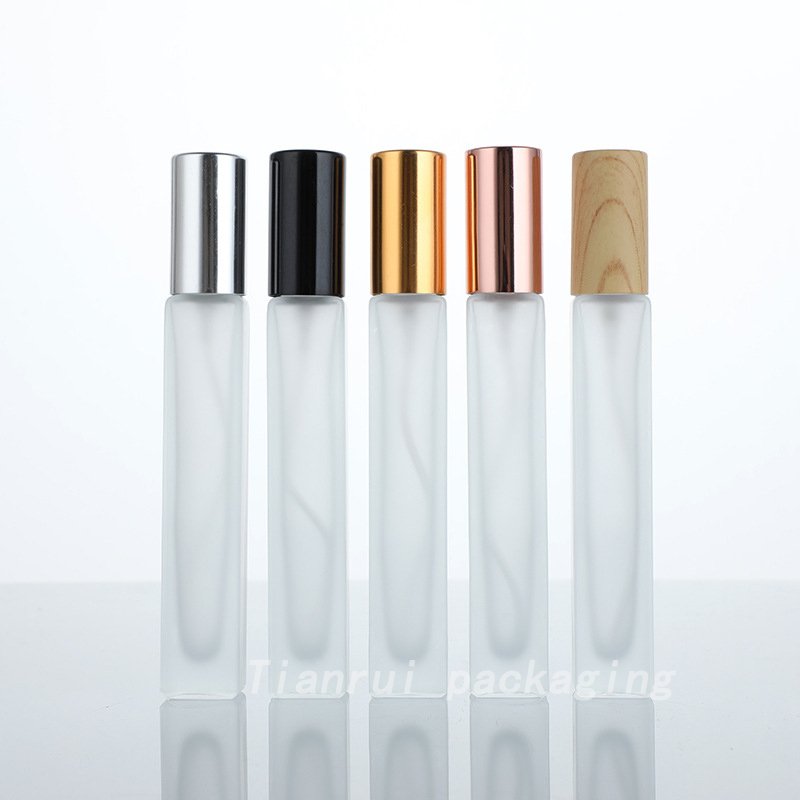 High Quality 10ml Portable Matte Frosted Clear Perfume Glass Square Rectangle Bottle with Pink Spray Pump