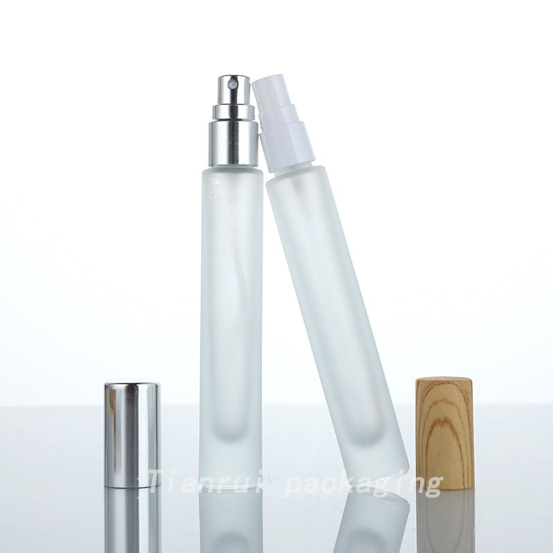 High Quality 10ml Portable Matte Frosted Clear Perfume Glass Square Rectangle Bottle with Pink Spray Pump