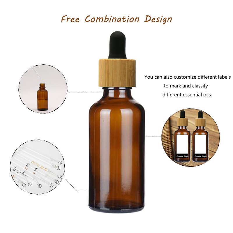 bamboo brown glass tincture bottle 30ml essential oil bottle with bamboo wooden dropper cap frosted amber cosmetic glass bottle