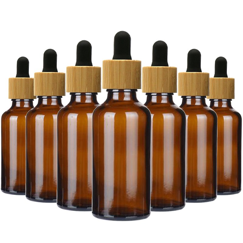 bamboo brown glass tincture bottle 30ml essential oil bottle with bamboo wooden dropper cap frosted amber cosmetic glass bottle