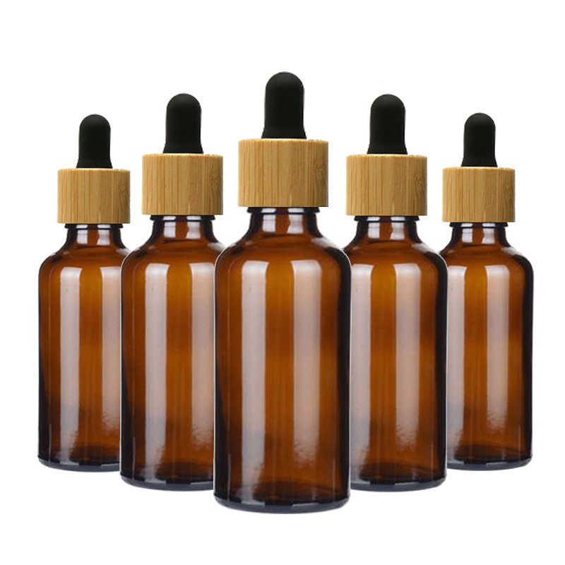 bamboo brown glass tincture bottle 30ml essential oil bottle with bamboo wooden dropper cap frosted amber cosmetic glass bottle