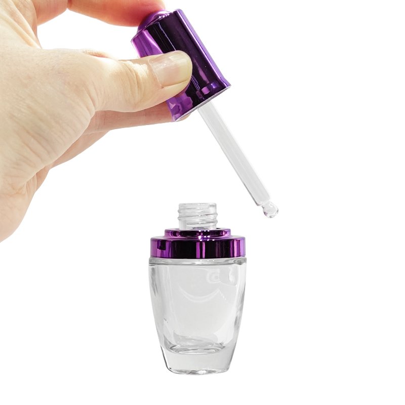 Spiral Mouth Skin Care Essence Bottle 25ml Serum Oil Dropper Glass Bottle With Push Button Dropper