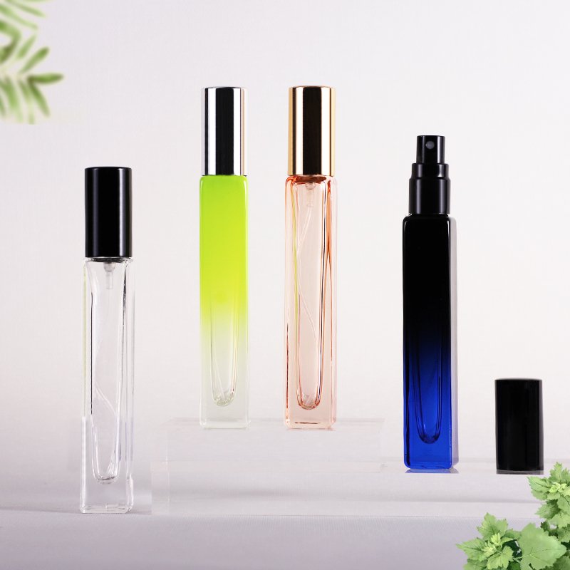 Wholesale 10ml square glass bottle portable glass refillable perfume atomizer crimp pump spray