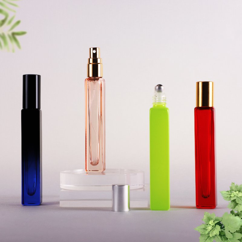 Wholesale 10ml square glass bottle portable glass refillable perfume atomizer crimp pump spray