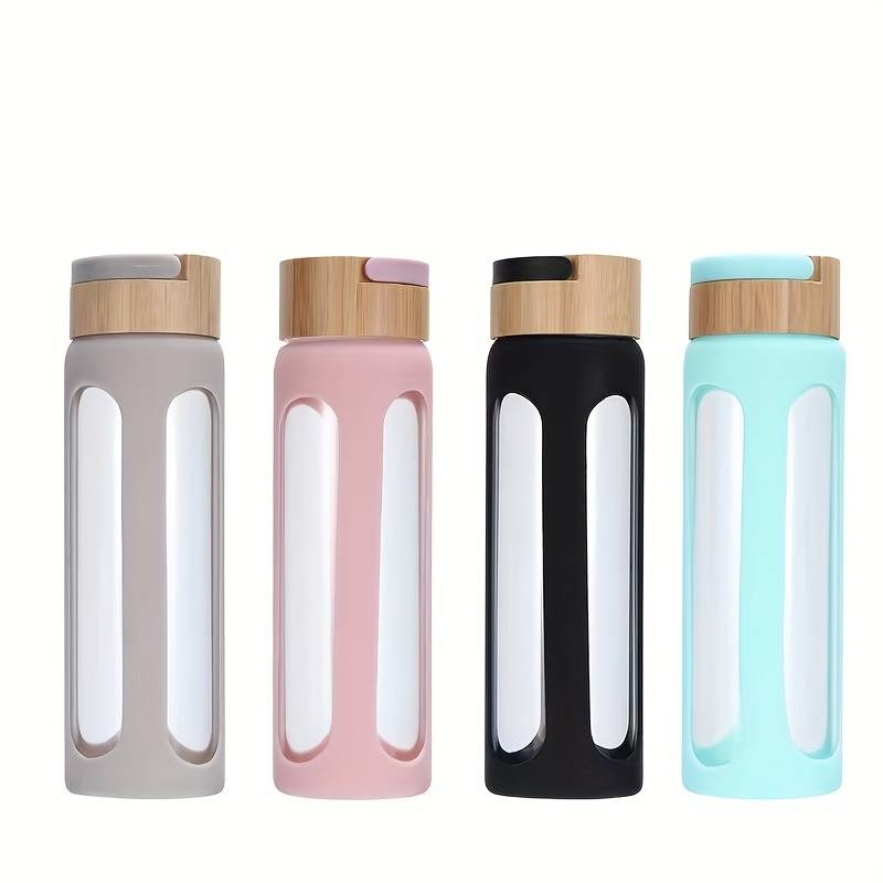 New design high quality customized borosilicate glass water bottle with stainless steel tea infuser and silicone sleeve