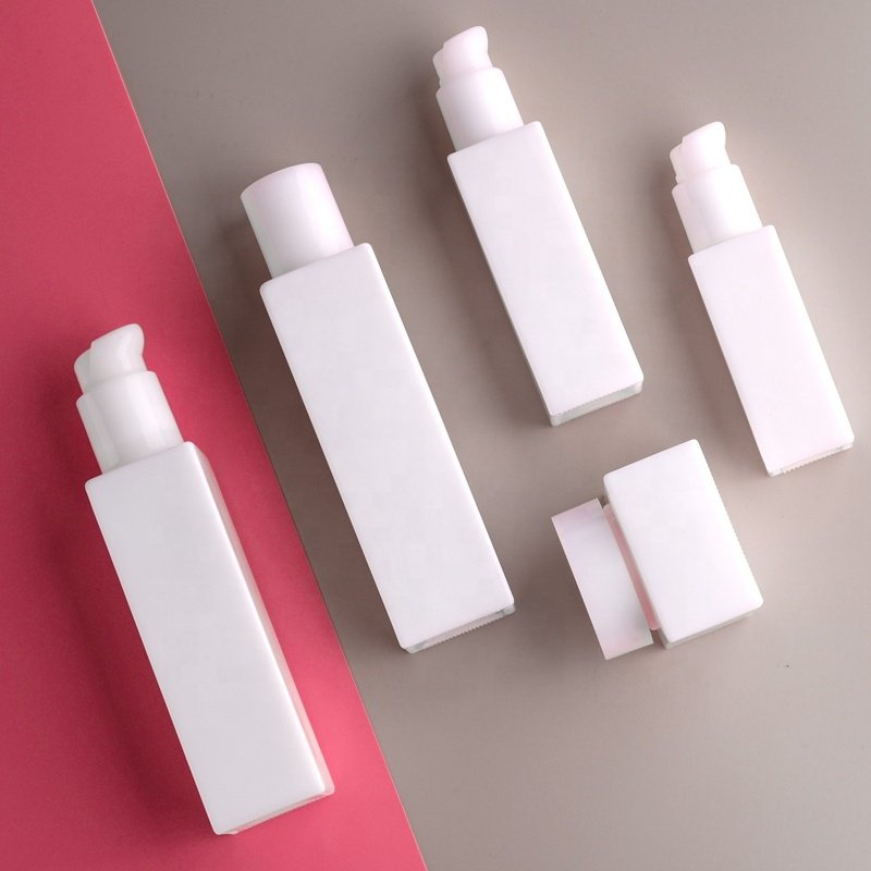 white square glass bottle 30 ml 50 ml 100 ml 120 ml opal glass cosmetic bottle and 50 ml square glass jar cream with bamboo cap
