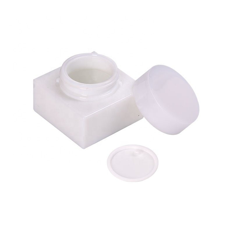 white square glass bottle 30 ml 50 ml 100 ml 120 ml opal glass cosmetic bottle and 50 ml square glass jar cream with bamboo cap