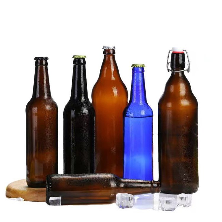 Custom Empty Beer Bottle Glass Bottle 250ml 330ml 500ml 640ml 750ml 1000ml Amber Clear Blue Wine Bottle with Cap