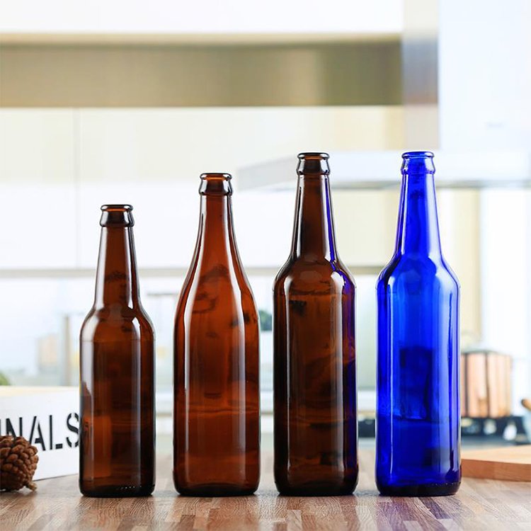 Custom Empty Beer Bottle Glass Bottle 250ml 330ml 500ml 640ml 750ml 1000ml Amber Clear Blue Wine Bottle with Cap