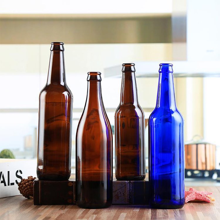 Custom Empty Beer Bottle Glass Bottle 250ml 330ml 500ml 640ml 750ml 1000ml Amber Clear Blue Wine Bottle with Cap