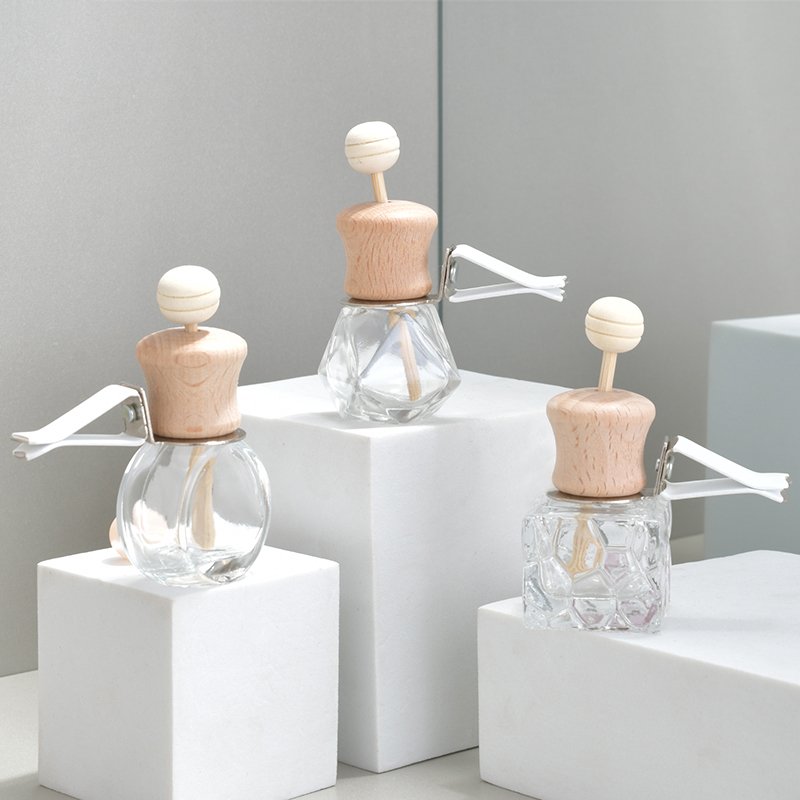 ANLN 8ml 10ml Empty Clear Glass Car Vent Air Freshener Diffuser Perfume Oil Bottle With Metal Clip