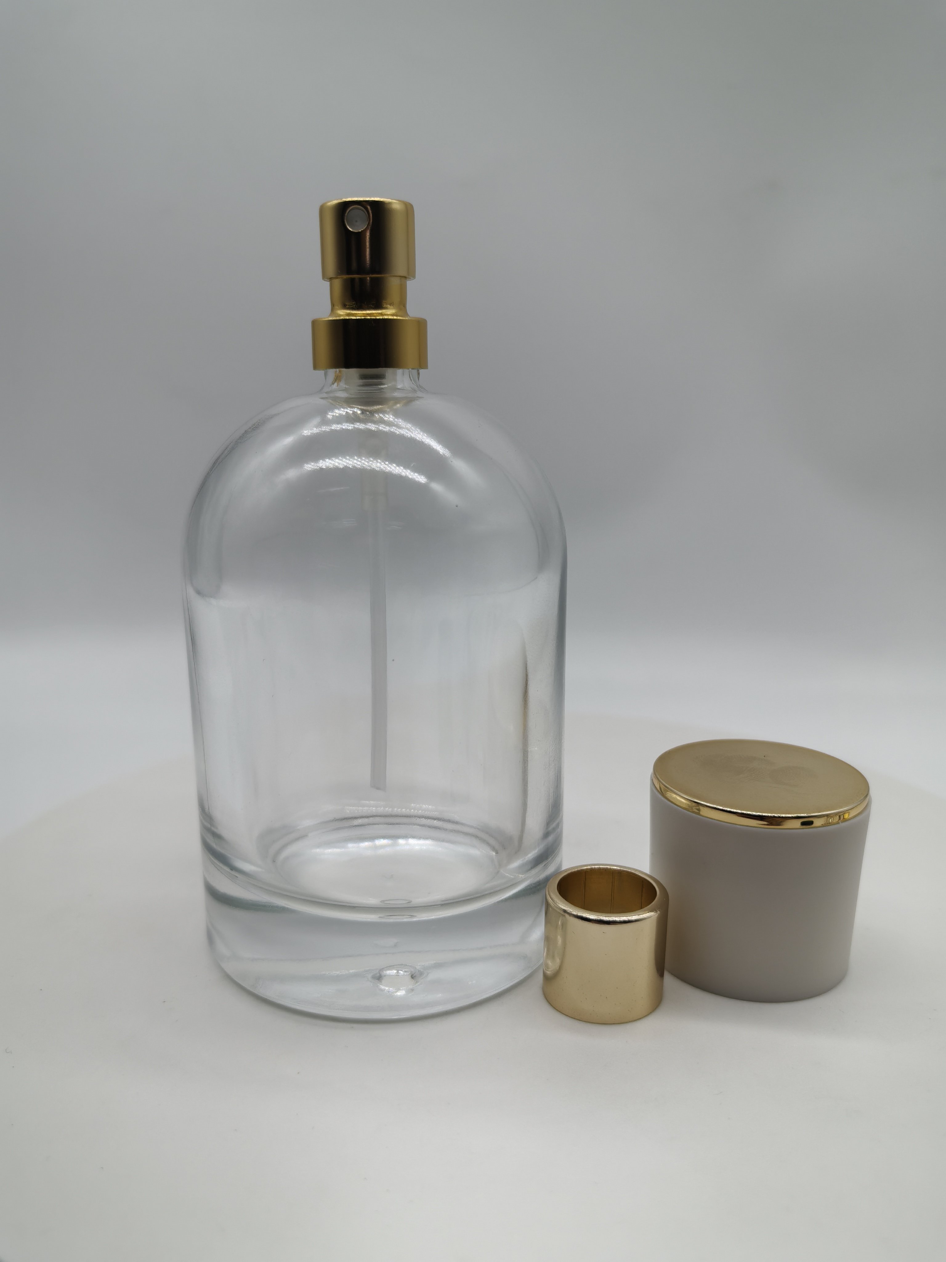 hot sale empty luxury 30ml 50ml 100ml FEA crimping pump clear fragrance all aluminum mist spray with cap perfume glass bottle
