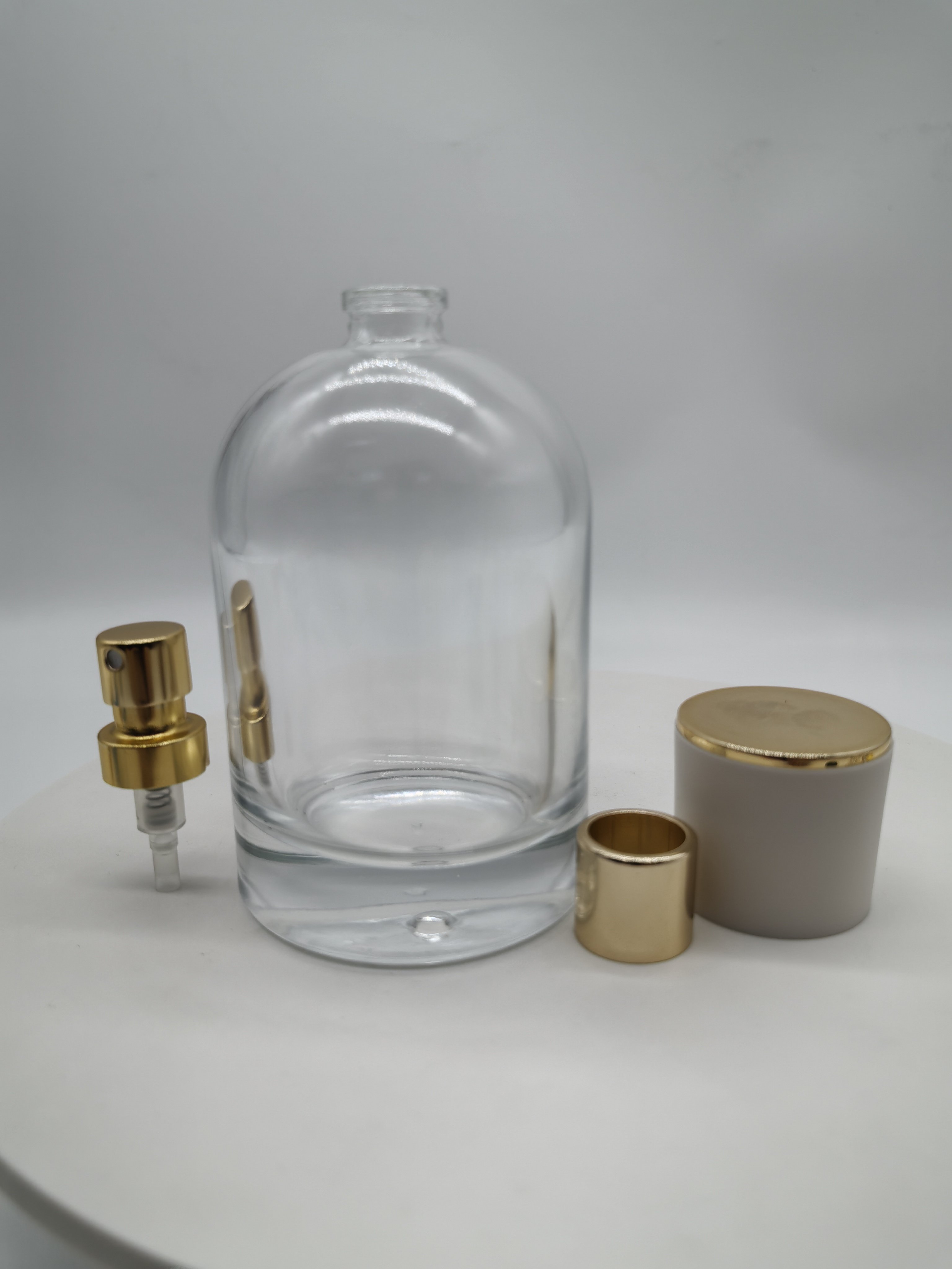 hot sale empty luxury 30ml 50ml 100ml FEA crimping pump clear fragrance all aluminum mist spray with cap perfume glass bottle