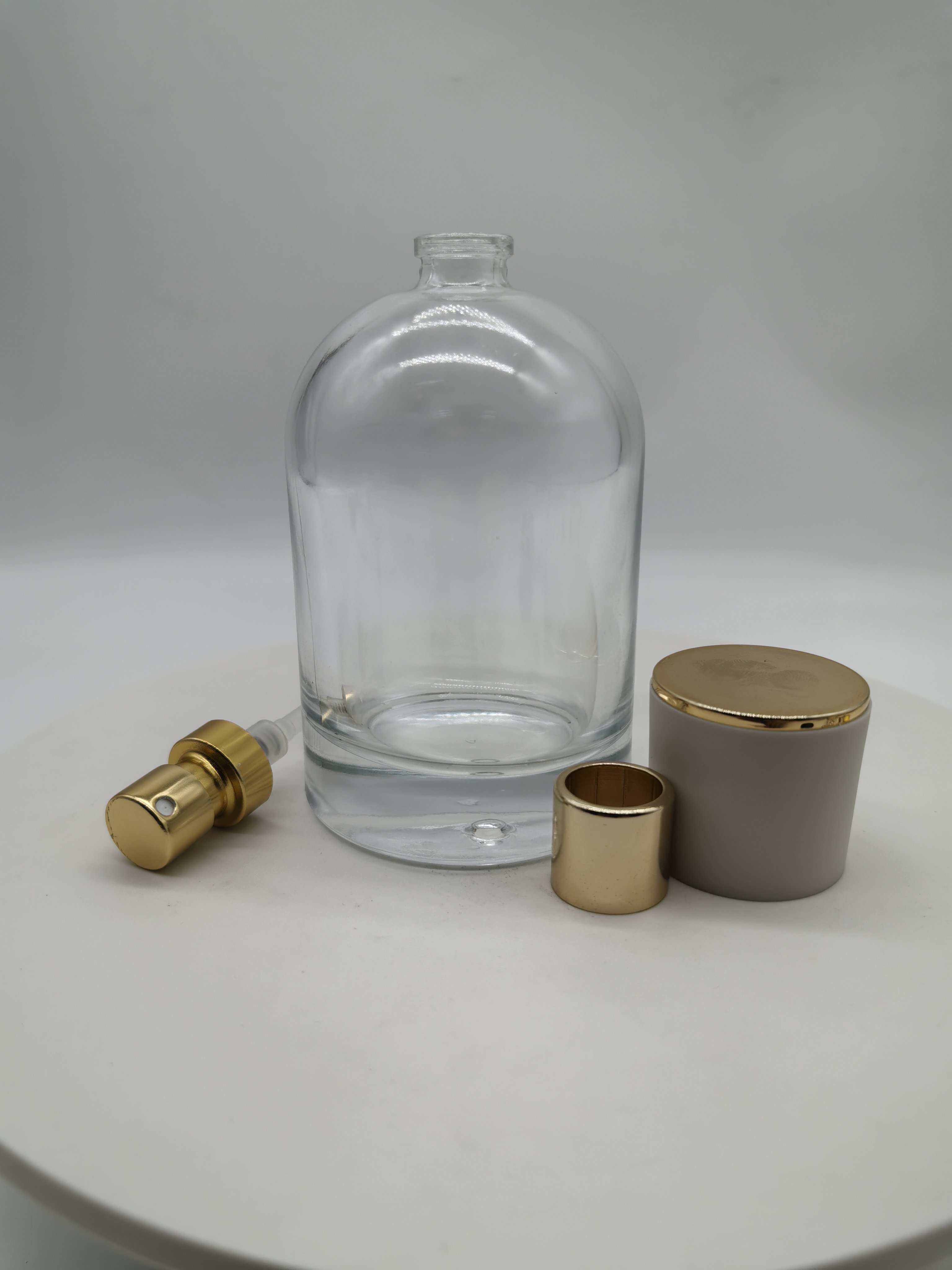 hot sale empty luxury 30ml 50ml 100ml FEA crimping pump clear fragrance all aluminum mist spray with cap perfume glass bottle