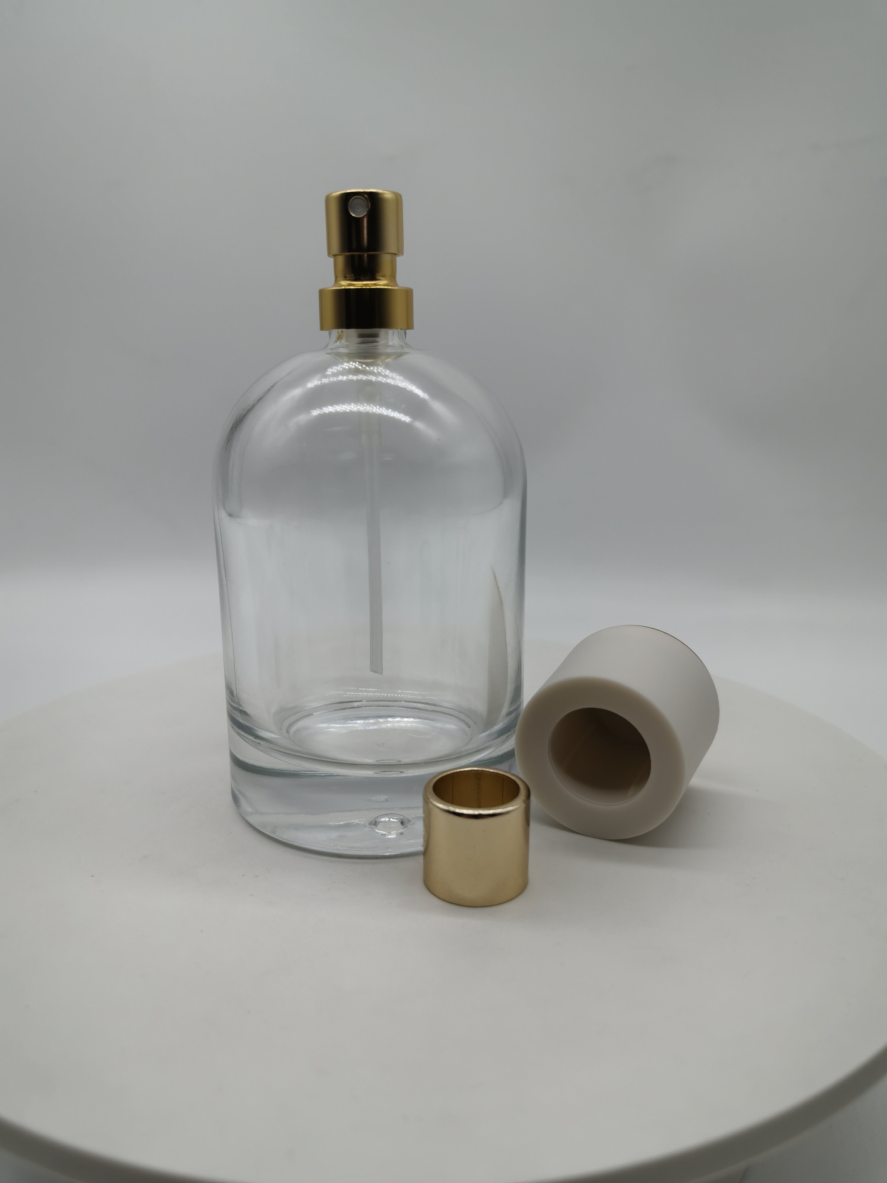 hot sale empty luxury 30ml 50ml 100ml FEA crimping pump clear fragrance all aluminum mist spray with cap perfume glass bottle