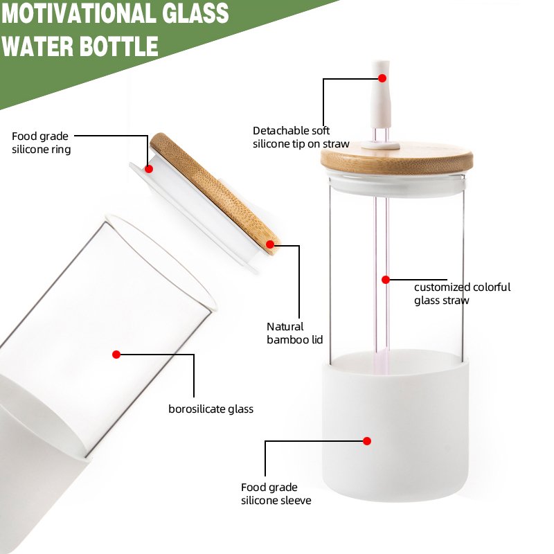 Best Selling Products 17oz 500ml glass tumbler 12mm metal straw boba cup with bamboo lid