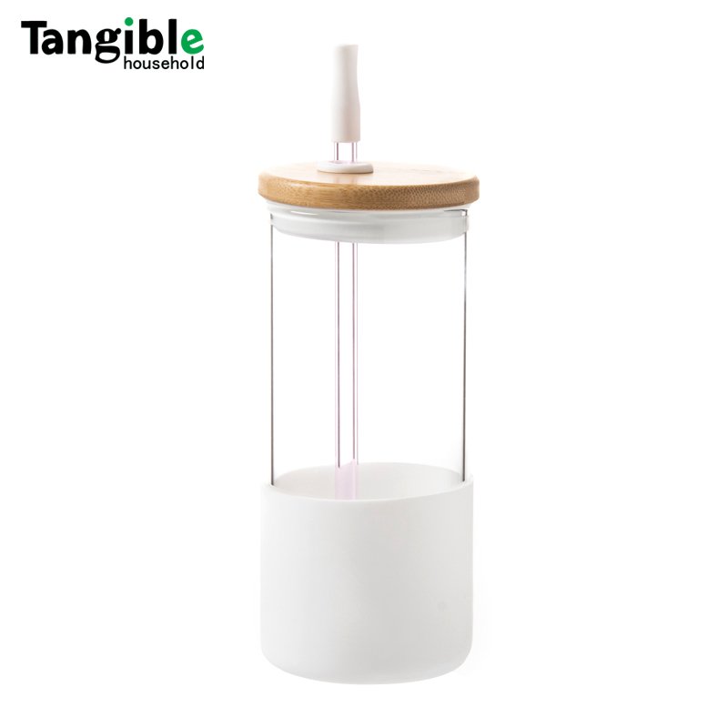 Best Selling Products 17oz 500ml glass tumbler 12mm metal straw boba cup with bamboo lid