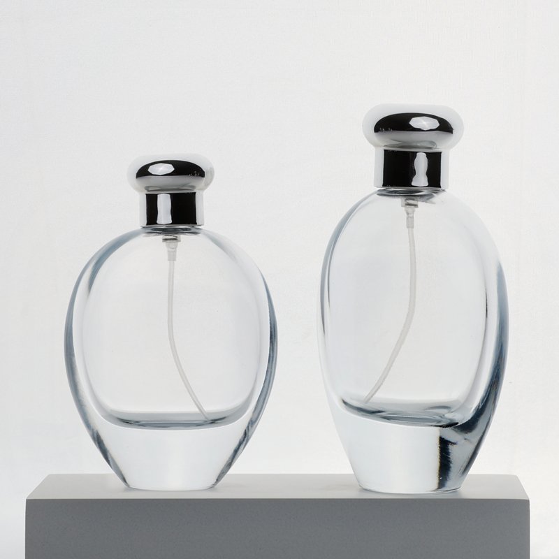 Hot Selling Wholesale 50ml 100ml Oval Shape New Design Luxury Refill Fine Mist Spray Pump Perfume Glass Bottle Supplier with Lid