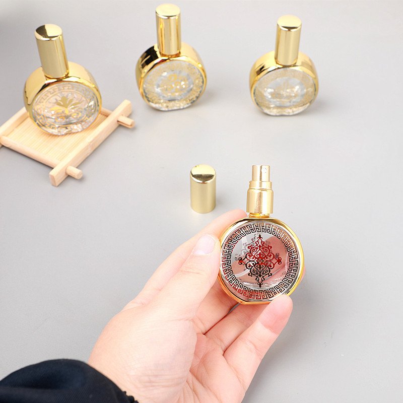 20ml Empty Glass Spray Bottle Transparent Gold Stamping Perfume Atomizer Round Mist Sprayer