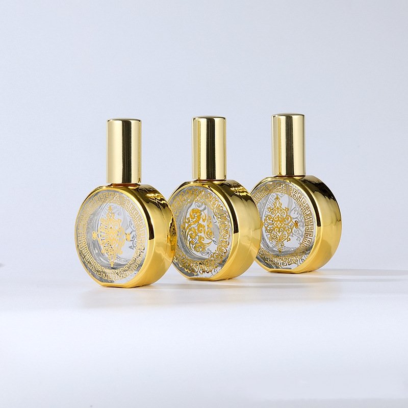 20ml Empty Glass Spray Bottle Transparent Gold Stamping Perfume Atomizer Round Mist Sprayer