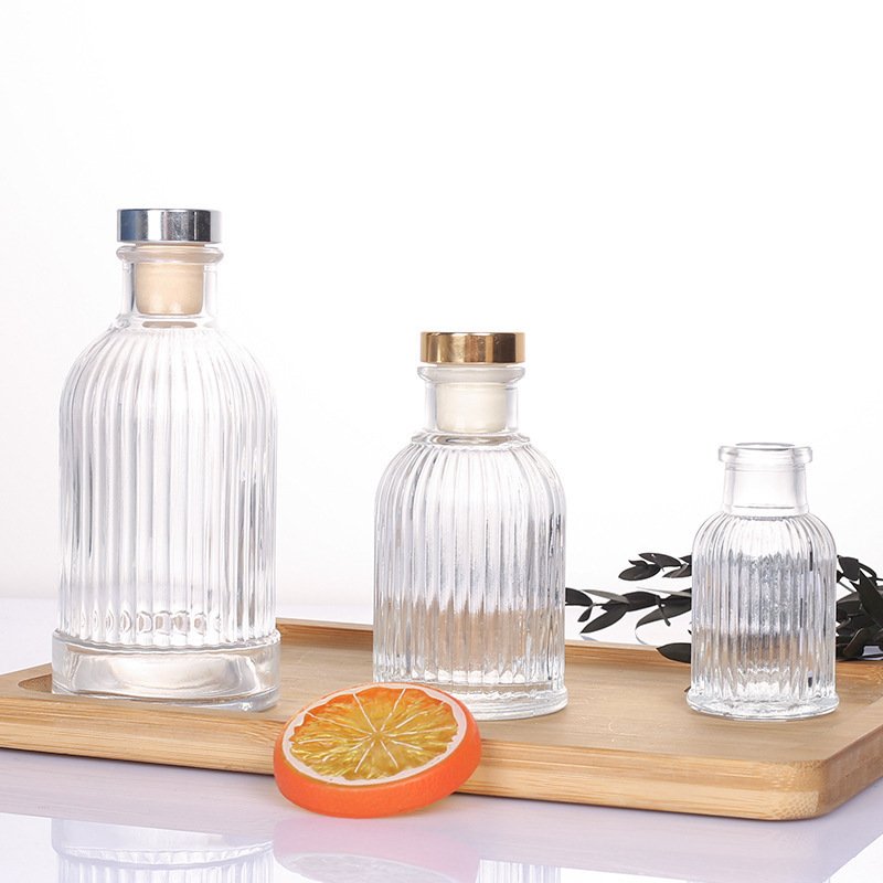 Luxury 150ml 250m Vertical Stripe Aromatherapy Bottle Rattan Aroma Reed Diffuser Glass Bottle