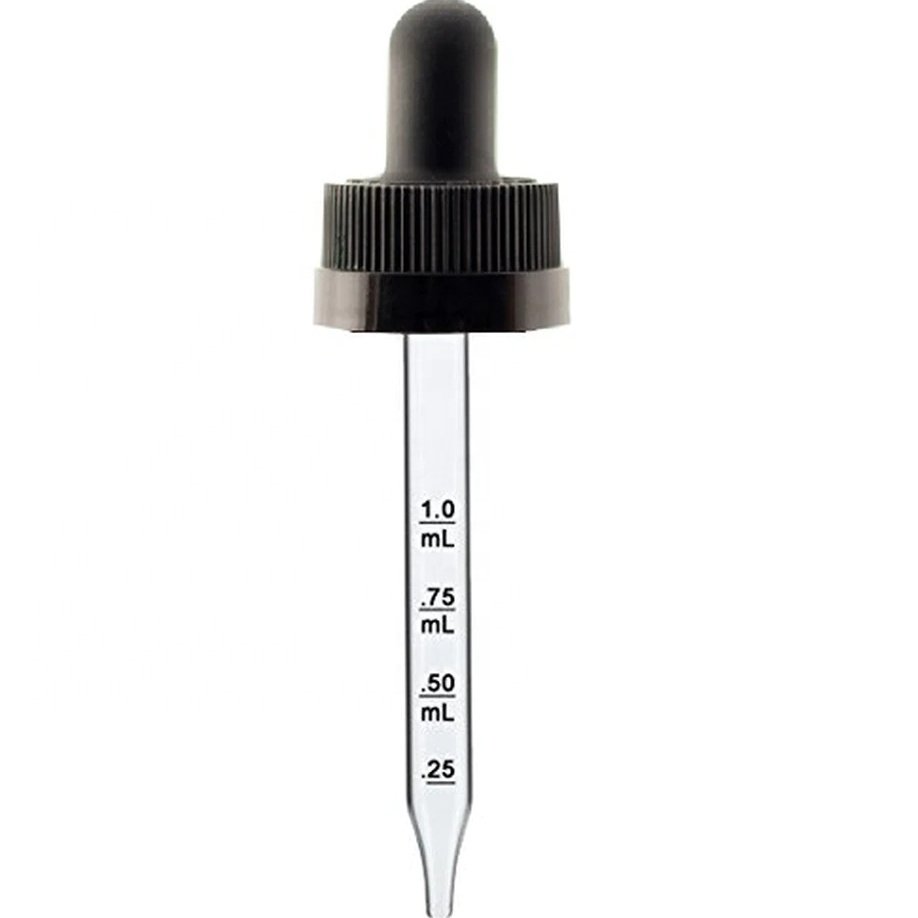 European glass bottle with black CRC child resistant dropper