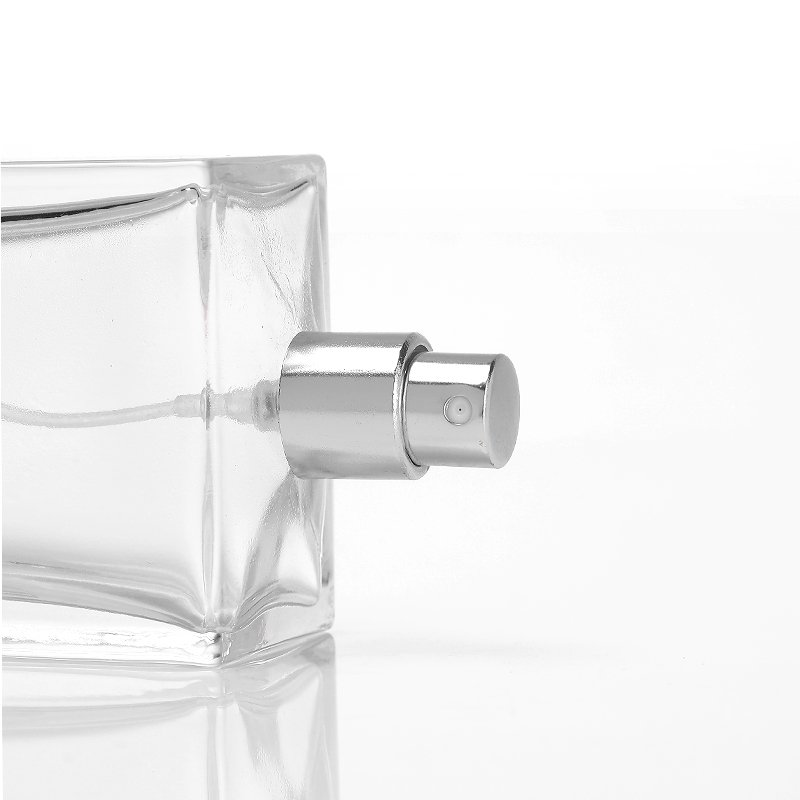 50ml 100ml luxury pink pump spray glass packaging square perfume bottle with clear cover
