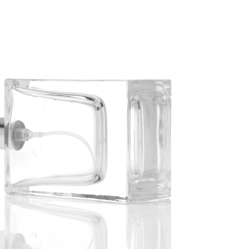 50ml 100ml luxury pink pump spray glass packaging square perfume bottle with clear cover