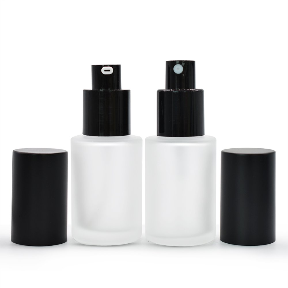 luxury 30ml 60ml 100ml frosted clear glass spray mist bottle with black cap