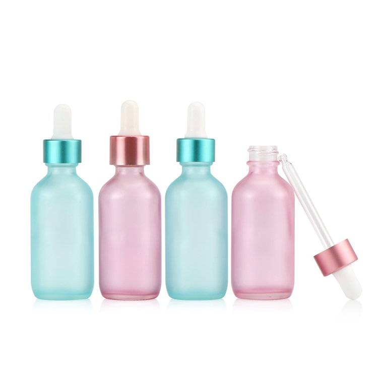 High quality 1/2oz 1oz 2oz 4oz CR cap essential oil gradient red blue green yellow boston round glass dropper bottles