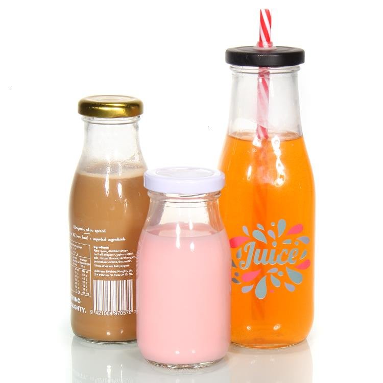 Wholesale Free Sample 100ml 200ml 250ml 500ml 1000ml Clear Empty Recycled Round Glass Milk Bottles With Screw Lid