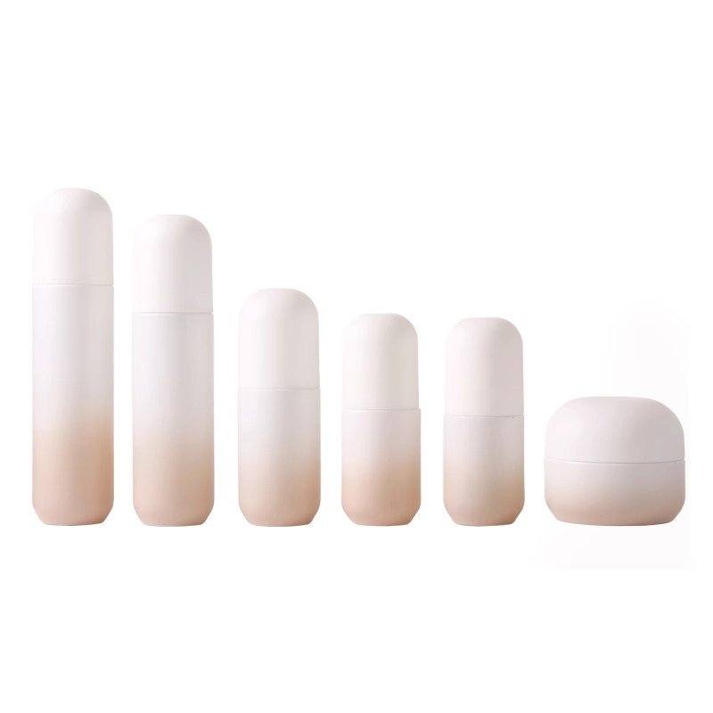 Luxury Capsule Round Gradient Matte white Glass Cosmetic set 50g Face cream jar 30ml 100ml Lotion BB cream bottle